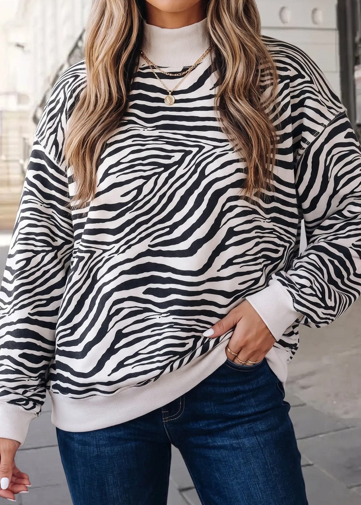 Zebra Mock Neck